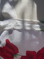Upcycled vintage red rose cotton tablecloth set