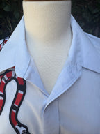 Upcycled cropped men's dress shirt - snake
