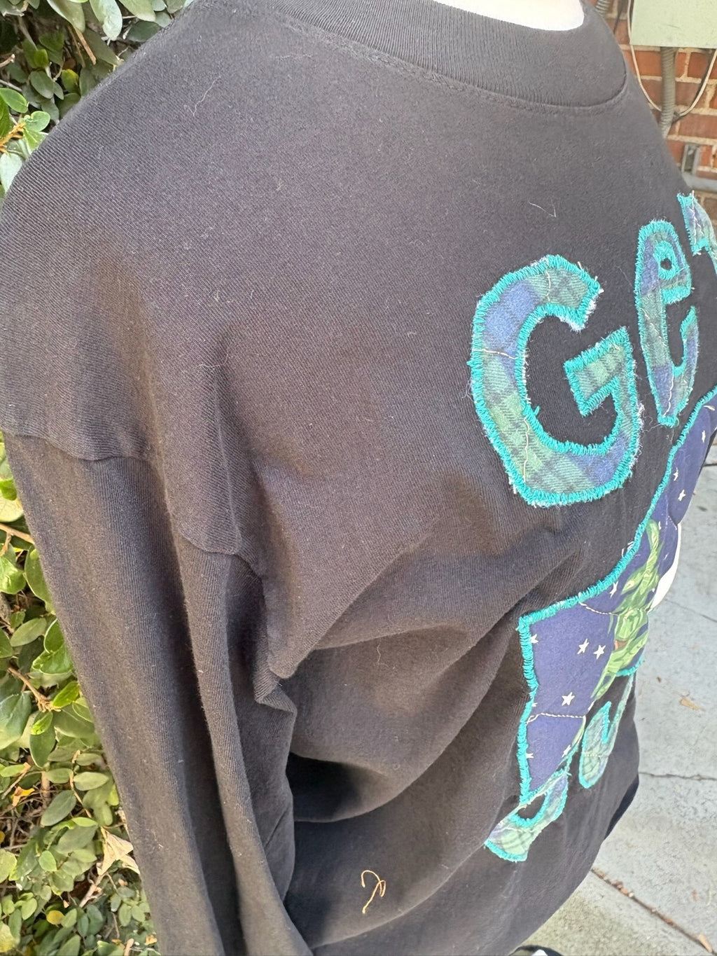 Upcycled Get Out appliqué long sleeve t-shirt