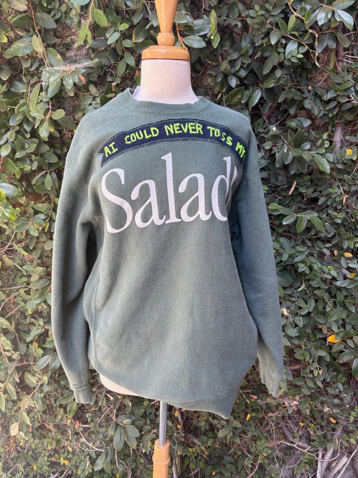 Upcycled AI Could Never... crewneck sweatshirt appliqué
