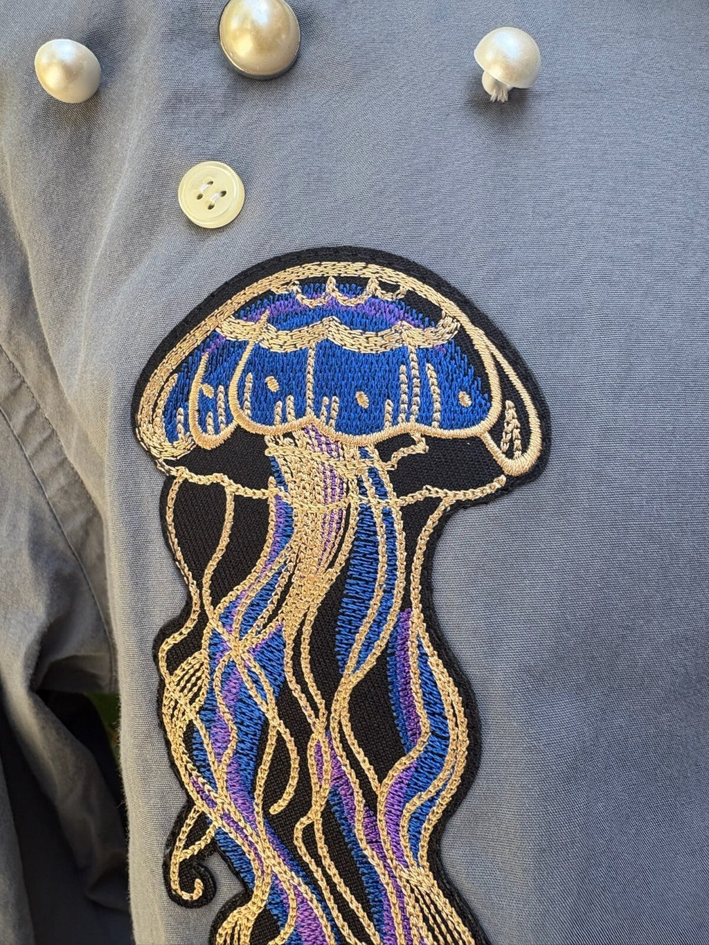 Upcycled cropped men's dress shirt - jellyfish