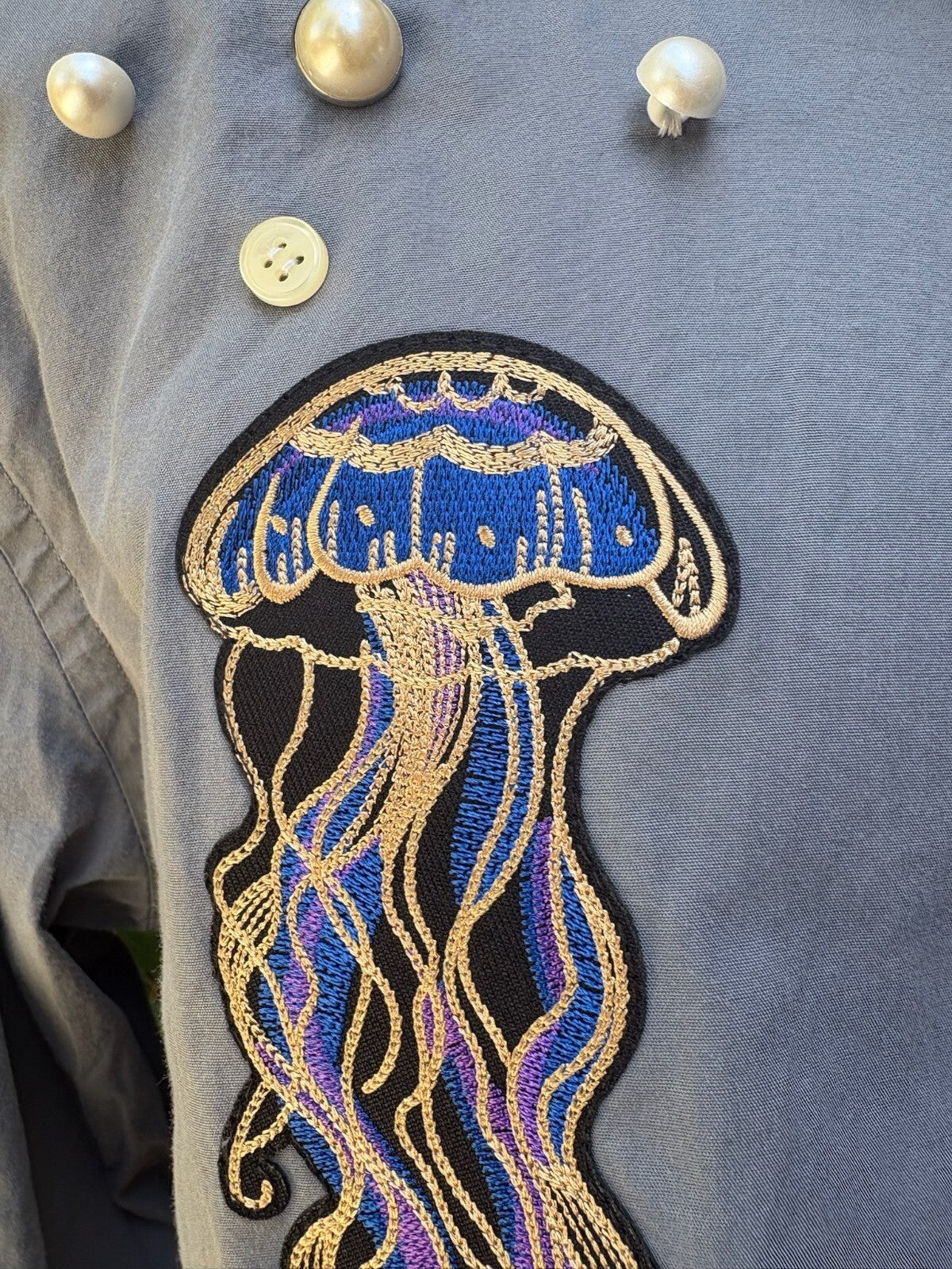 Upcycled cropped men's dress shirt - jellyfish
