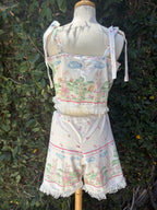 Upcycled vintage bunny garden print cotton tablecloth set