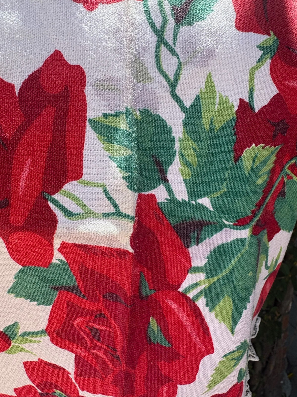 Upcycled vintage red rose cotton tablecloth set