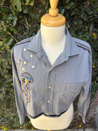 Upcycled cropped men's dress shirt - jellyfish