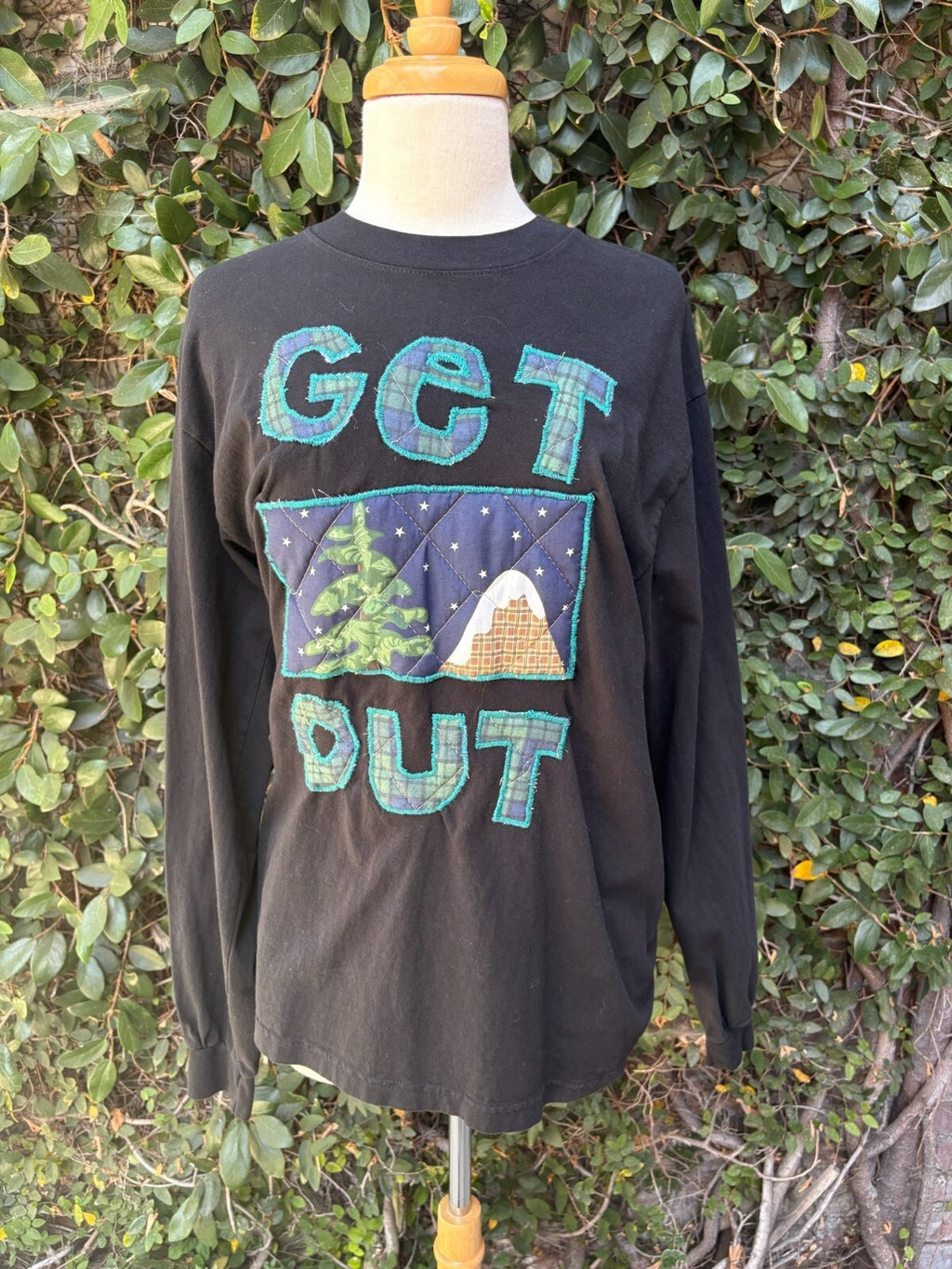 Upcycled Get Out appliqué long sleeve t-shirt