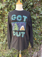 Upcycled Get Out appliqué long sleeve t-shirt
