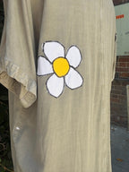 Upcycled chambray shirt dress daisy ladybug appliqué