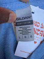 Upcycled blue fabric scrap cropped tee
