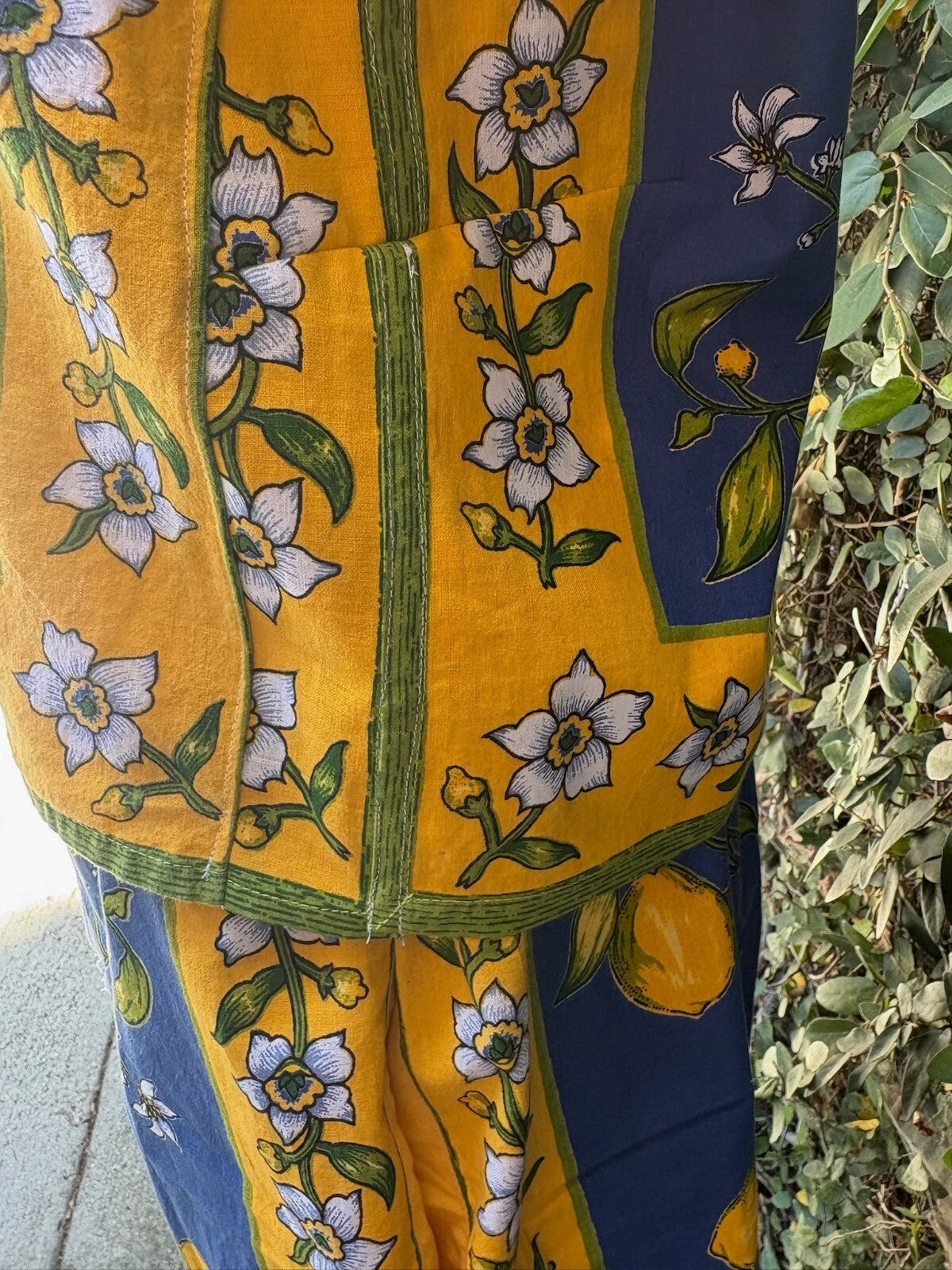 Upcycled lemon print dinner napkin set