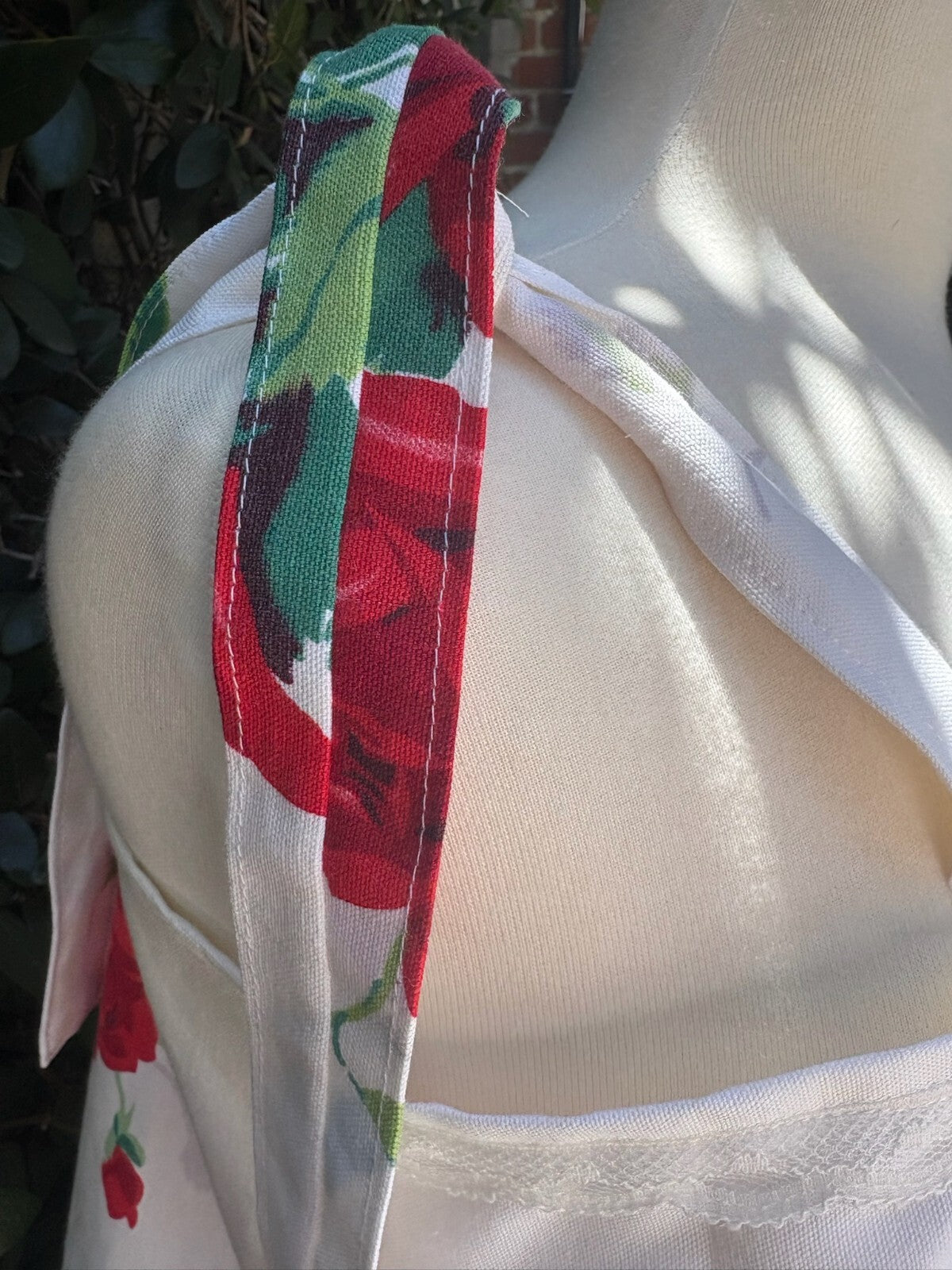 Upcycled vintage red rose cotton tablecloth set