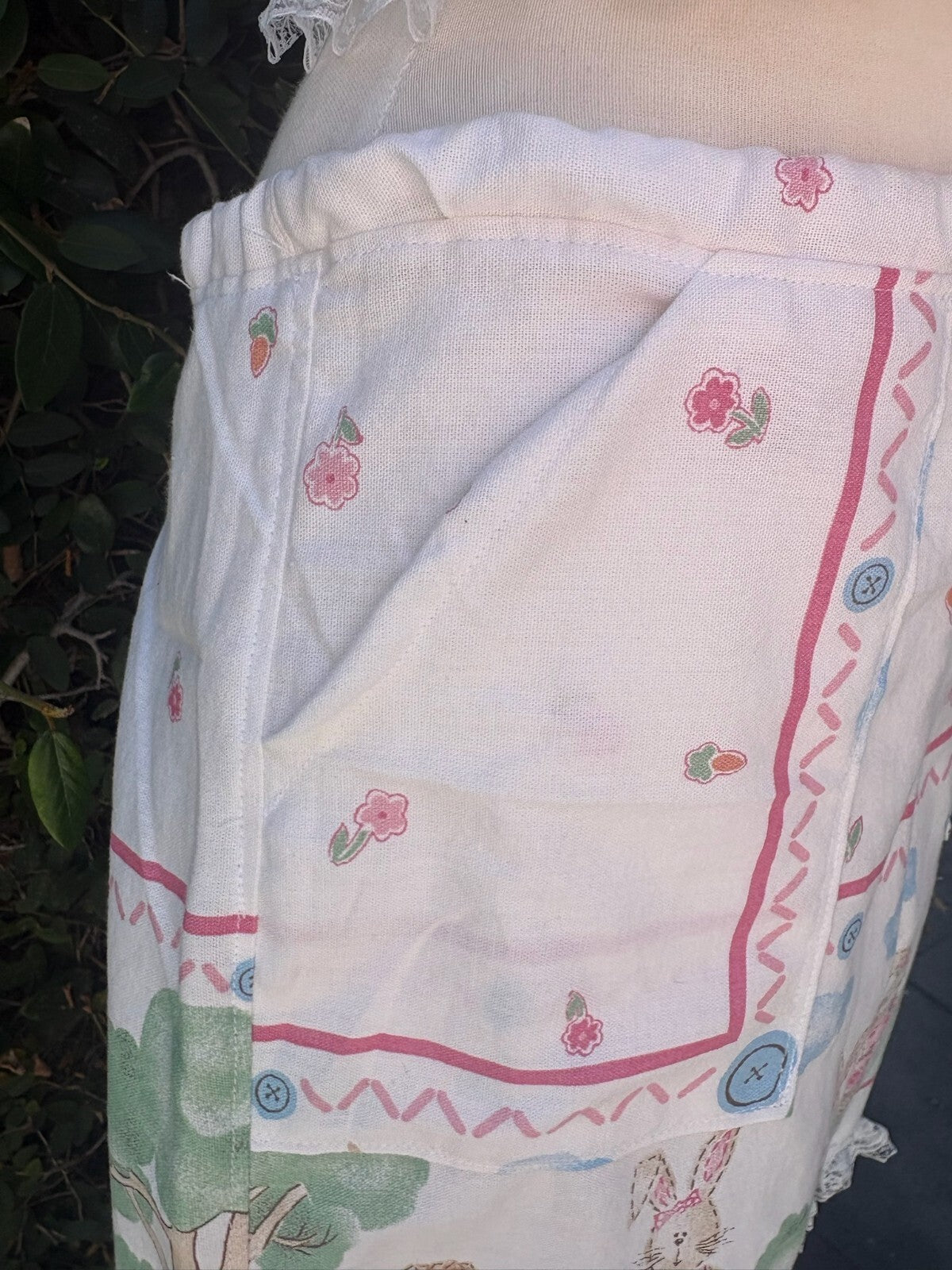 Upcycled vintage bunny garden print cotton tablecloth set