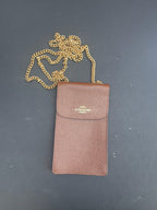 Coach EUC Brown Leather Phone Crossbody Bag with Gold Chain