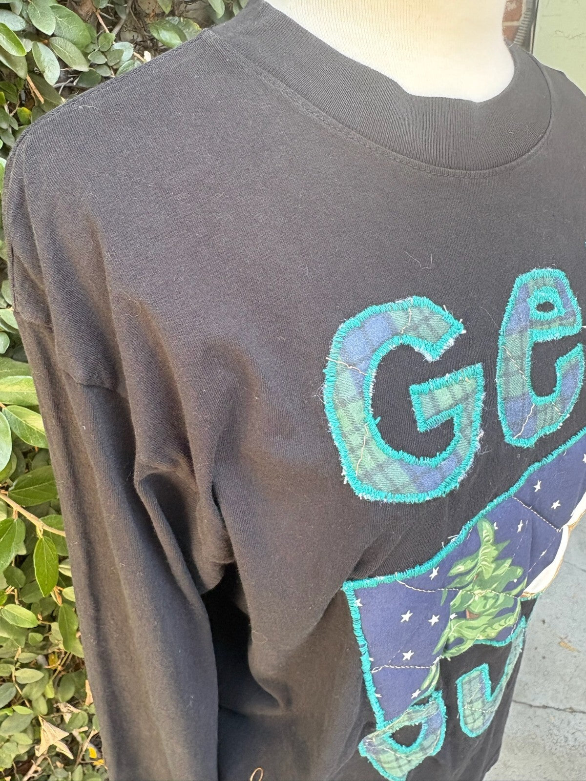 Upcycled Get Out appliqué long sleeve t-shirt