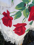 Upcycled vintage red rose cotton tablecloth set