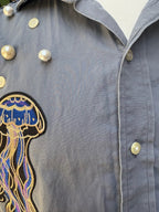 Upcycled cropped men's dress shirt - jellyfish