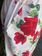 Upcycled vintage red rose cotton tablecloth set