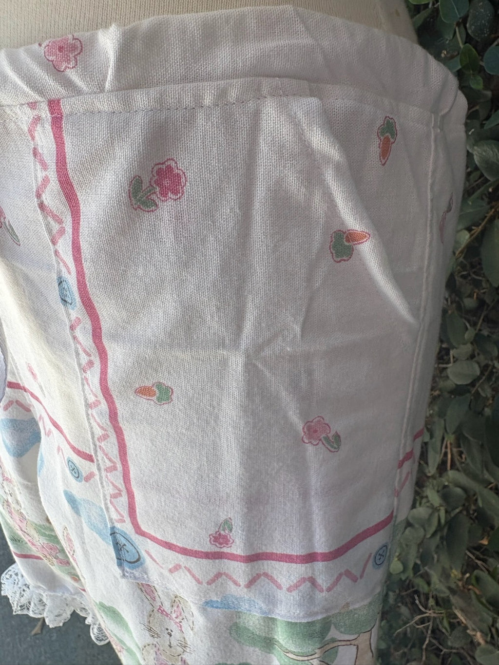 Upcycled vintage bunny garden print cotton tablecloth set