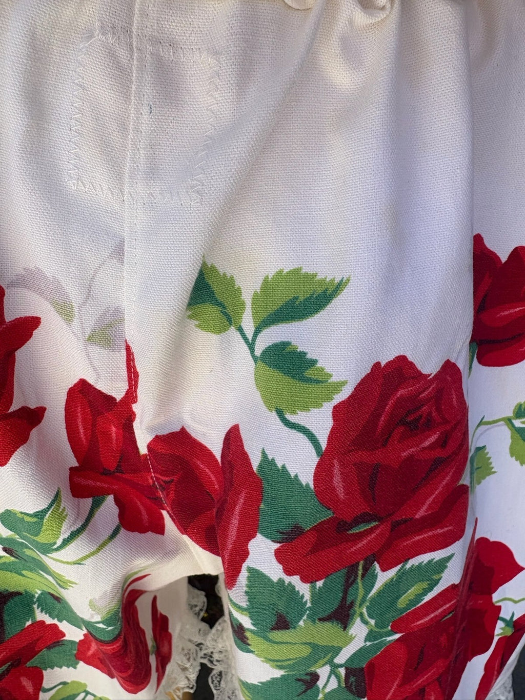 Upcycled vintage red rose cotton tablecloth set