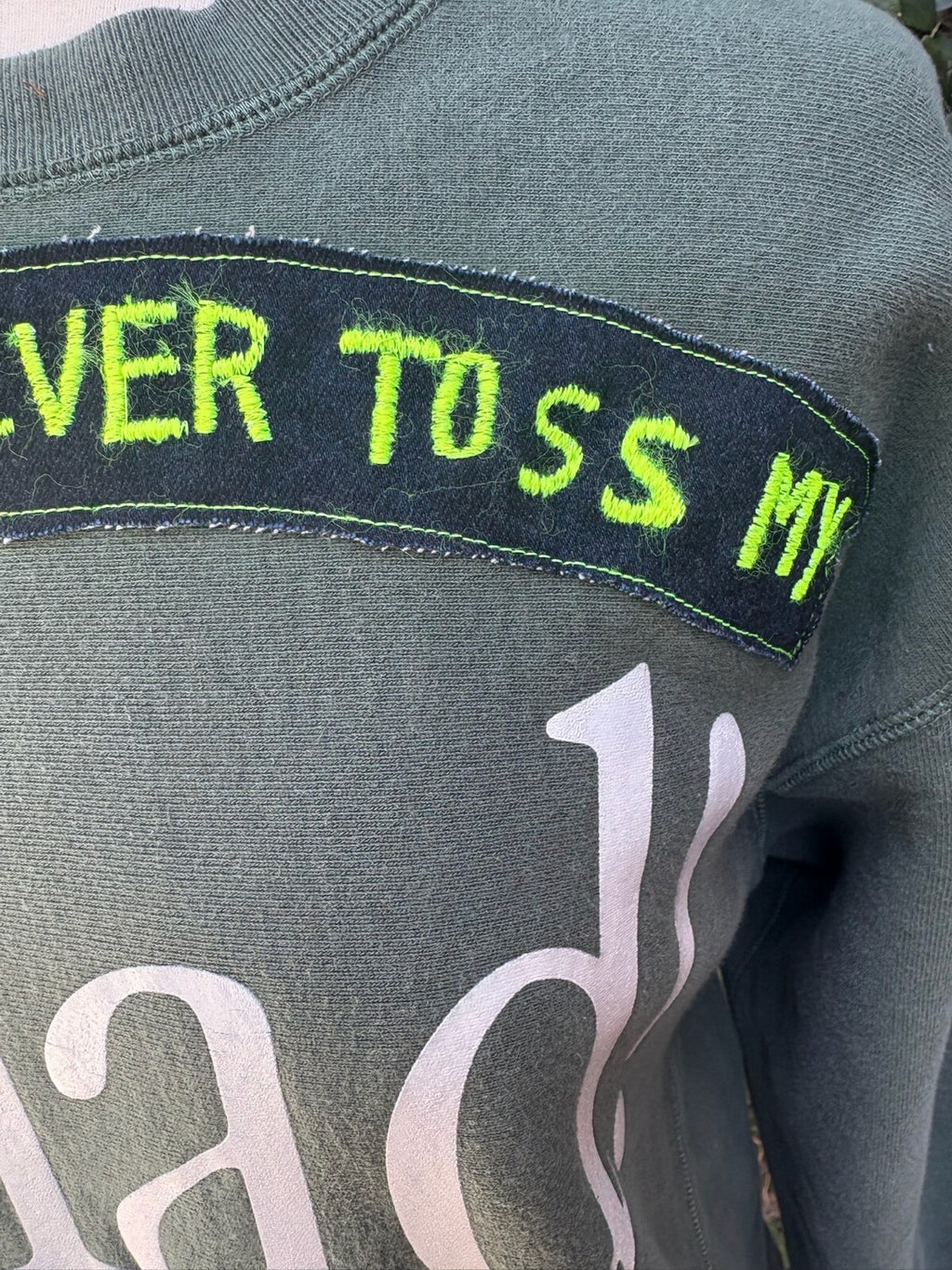 Upcycled AI Could Never... crewneck sweatshirt appliqué