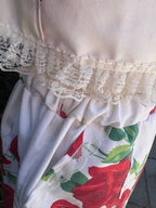 Upcycled vintage red rose cotton tablecloth set