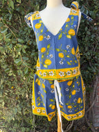 Upcycled lemon print dinner napkin set