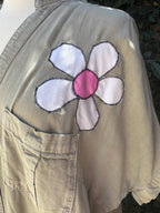 Upcycled chambray shirt dress daisy ladybug appliqué