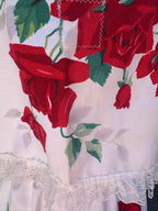 Upcycled vintage red rose cotton tablecloth set
