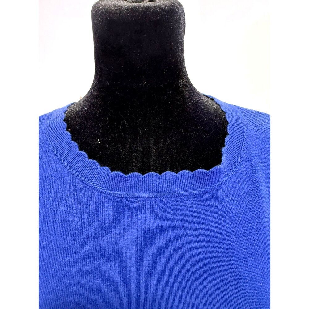 Halogen royal blue scalloped crew neck cotton blend sweater