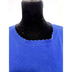 Halogen royal blue scalloped crew neck cotton blend sweater
