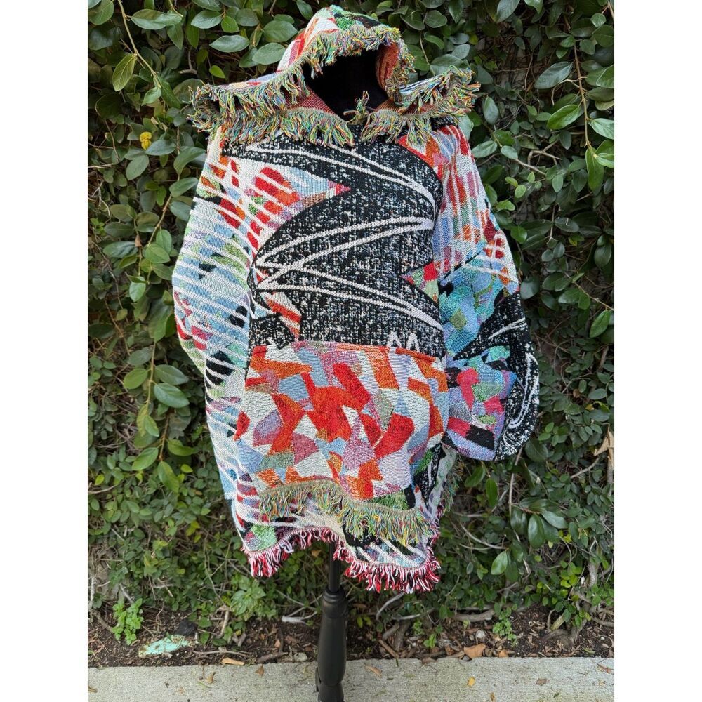 Upcycled Hoodie - Small Black Woven Blanket