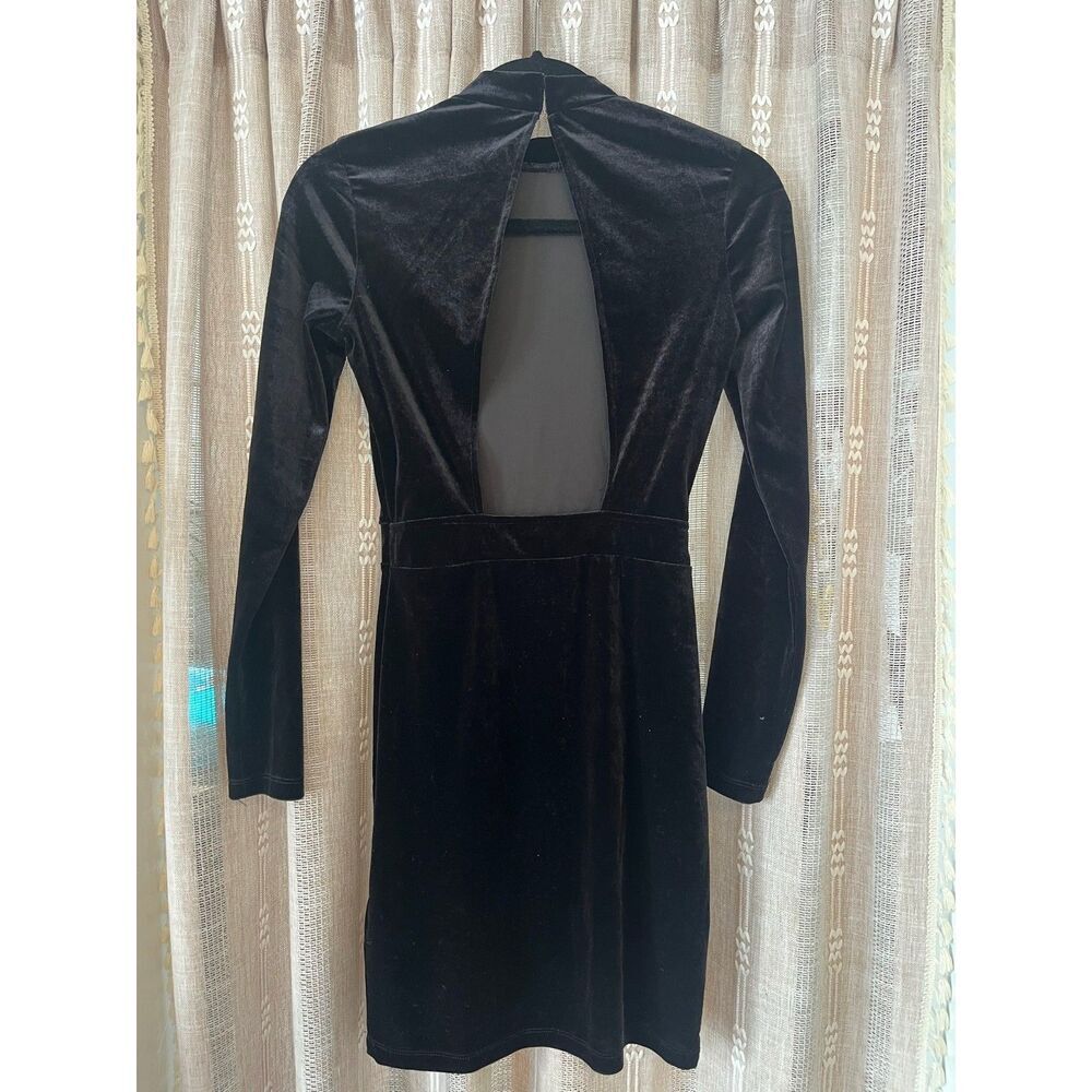 Vintage velvet open back mock long sleeve cocktail dress