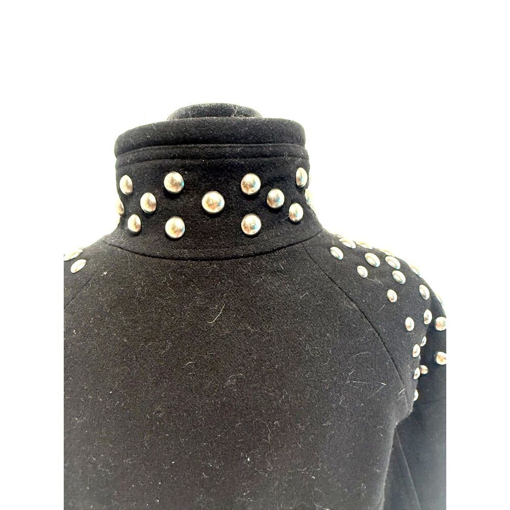 H&M black wool studded shoulder long moto jacket
