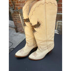 VTG Zodiac USA Phoenix 1970's Western 3.5'' Heel Boots Feather Inlays Size 6.5 W