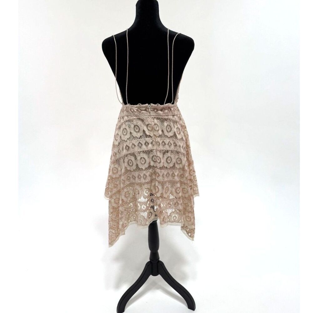Free People cream lace halter asym knee length strappy open back sundress
