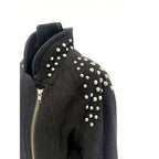 H&M black wool studded shoulder long moto jacket