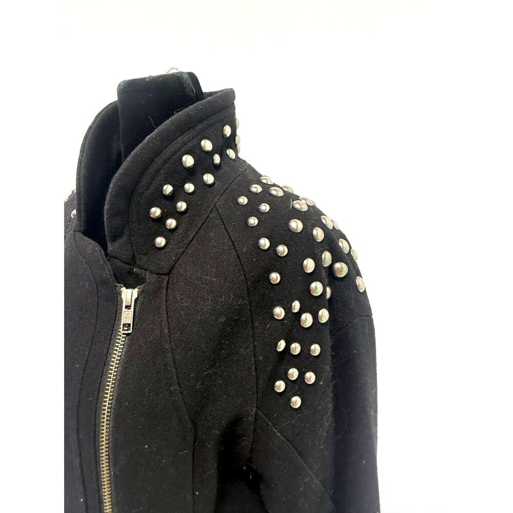 H&M black wool studded shoulder long moto jacket