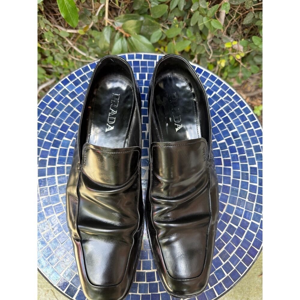 PRADA men's black leather loafer / dress shoe