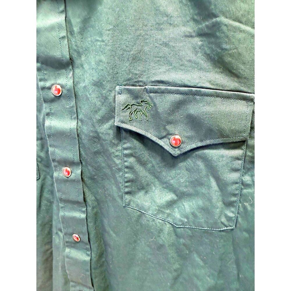 White Horse vintage forest green long sleeve pearl snap
