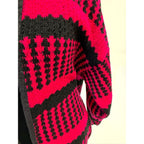 vintage hot pink & black stripe/houndstooth knitted cardigan