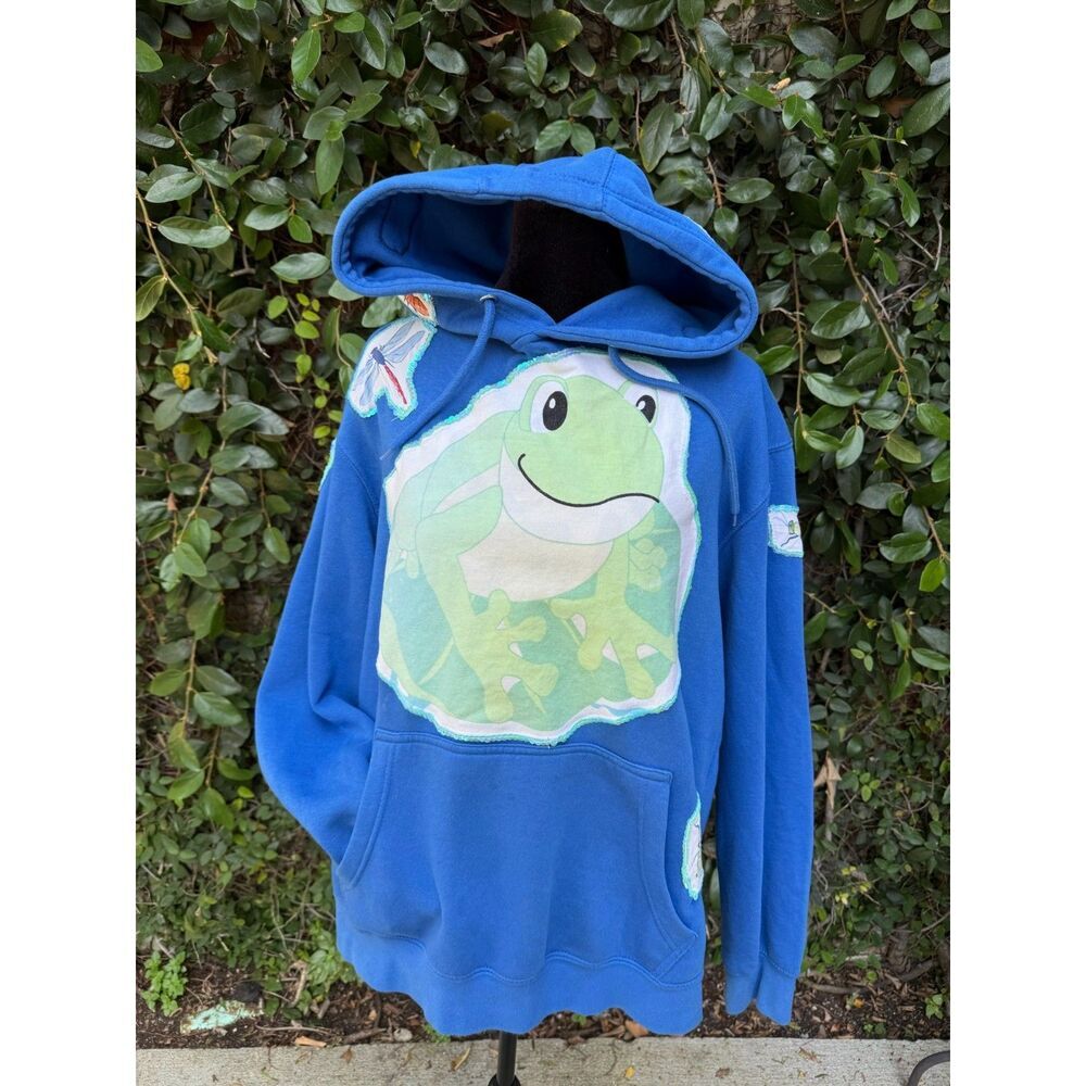 Upcycled Hoodie - Frog & Bug Appliqué