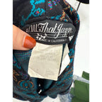 All That Jazz 90s black button up peplum blazer with teal paisley print