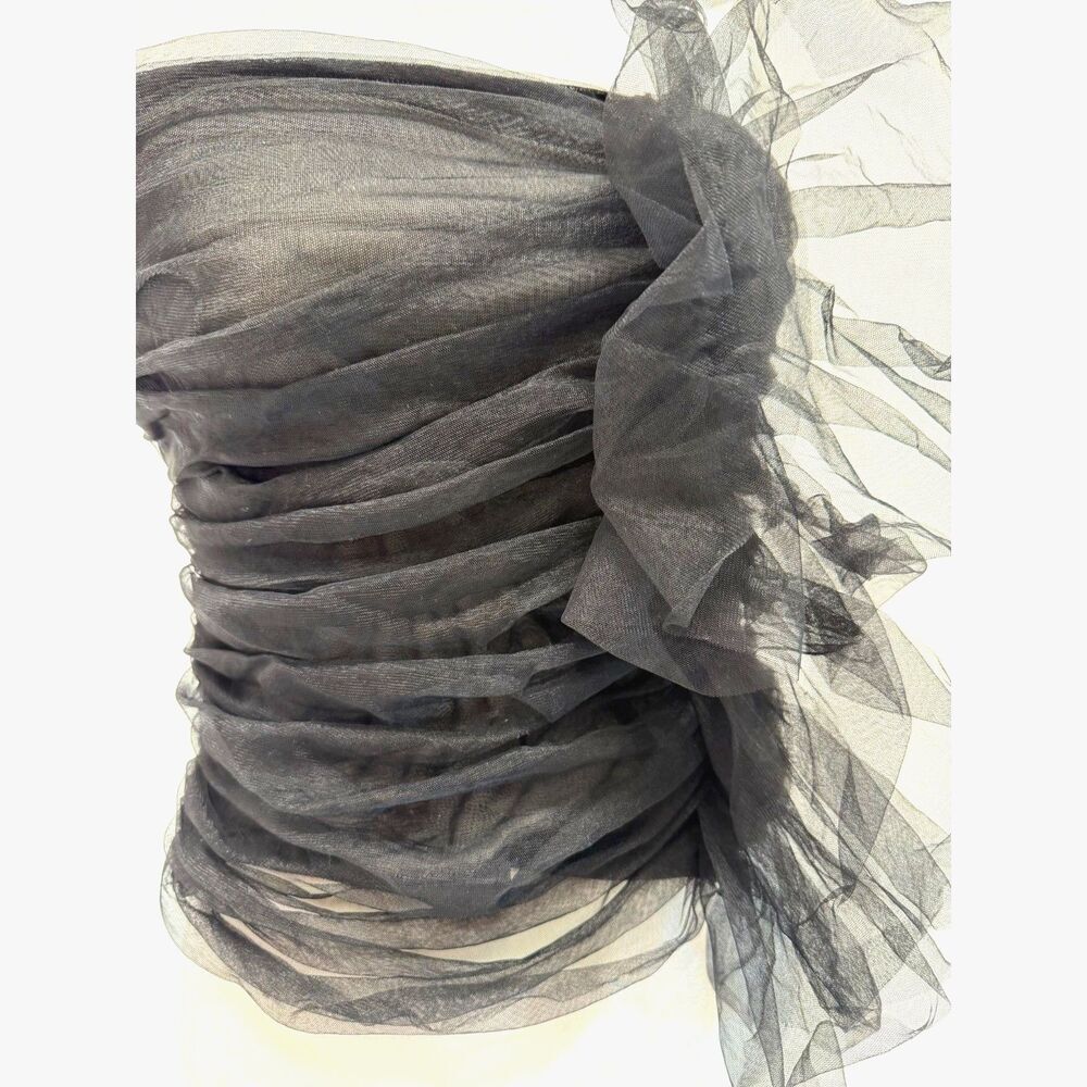 & Other Stories black sheer mesh tube top with frill detail