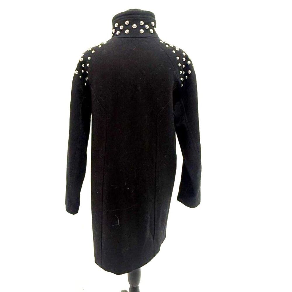 H&M black wool studded shoulder long moto jacket