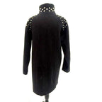 H&M black wool studded shoulder long moto jacket