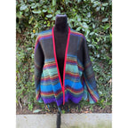 Upcycled Throw Blanket Kimono - Rainbow Fringe