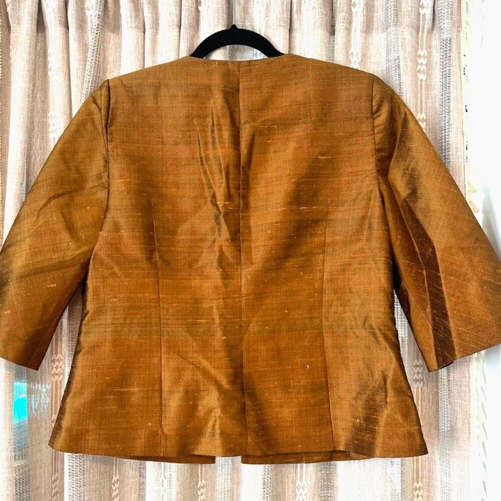 Luigina copper pleated detail 3/4 sleeve blazer