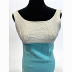vintage 1960s occasion wear maxi, light blue and cream top lace detail