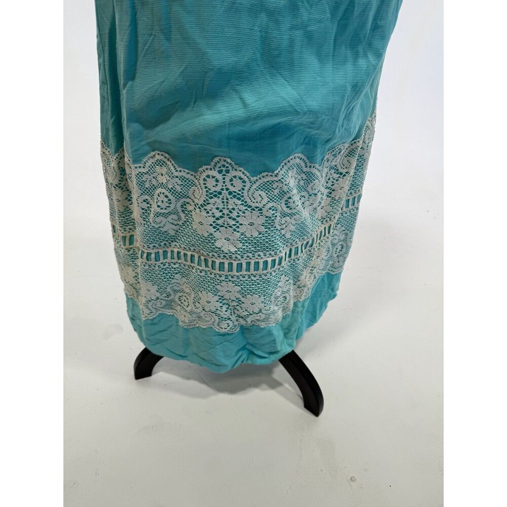 vintage 1960s occasion wear maxi, light blue and cream top lace detail