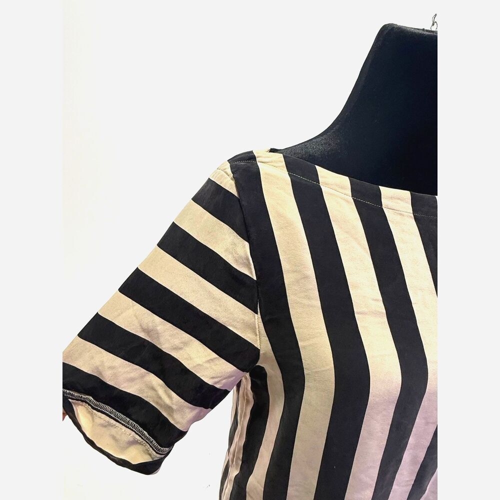 BCBGMAXAZRIA black & white vertical stripe mini shift dress